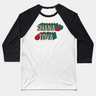 3D retro style Shana Tova apple and pomegranate Baseball T-Shirt